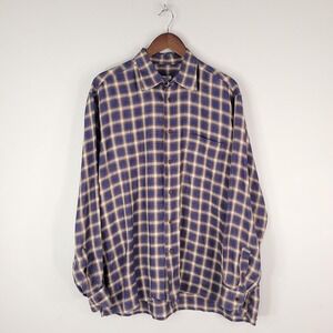 Gran Sasso Shirt Mens XL Blue Plaid Linen Made In Italy Button Front Casual